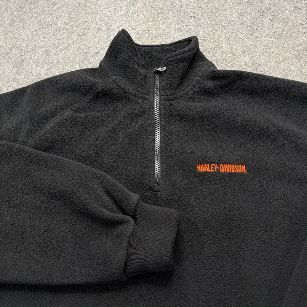 Harley-Davidson 1/4 Zip Sweatshirt Men M Black Orange White Fleece